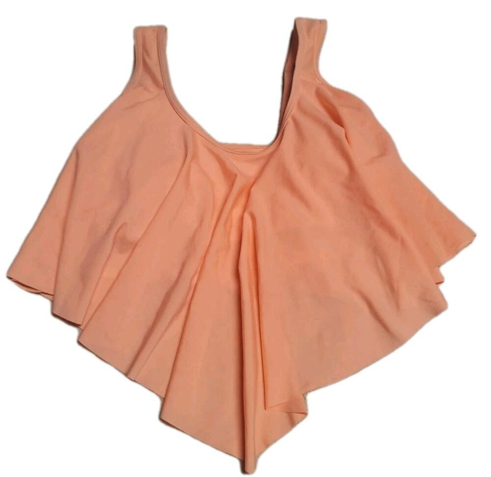 NEW Peach Ruffled Flouncy Crop Swim Tankini Top Adjustable Straps Womens Size XL